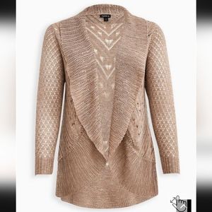 Pointelle Cardigan Curved Hem Sweater